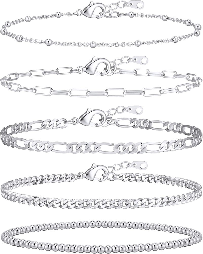 adoyi Gold Bracelets for Women, 14K Gold Plated Stackable Bracelet Stack Set Adjustable Charm Paperclip Chain Cuban Link Layered Waterproof Jewelry Sets Gifts for Womens 6.0/6.8/7.2" - Image 1